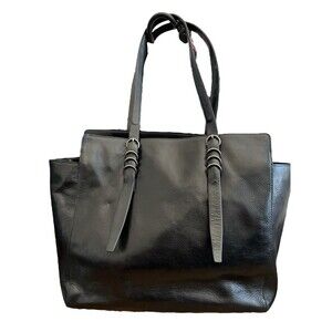 Halston Heritage Leather Tote Large Black Suede Lining Brushed Silver Hardware